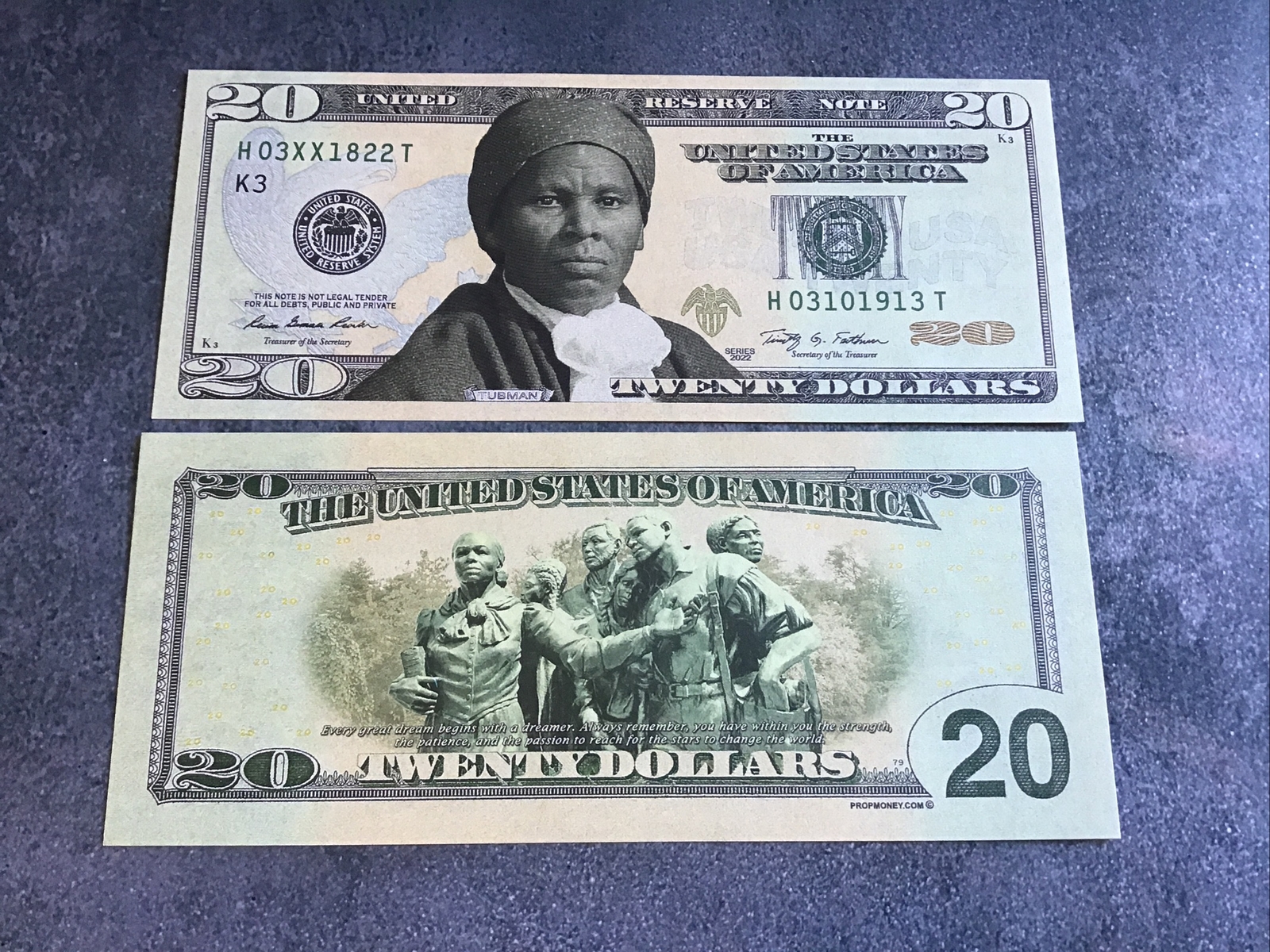 Harriet Tubman Twenty Dollar Bill Novelty Collectible Money - Free Sleeve