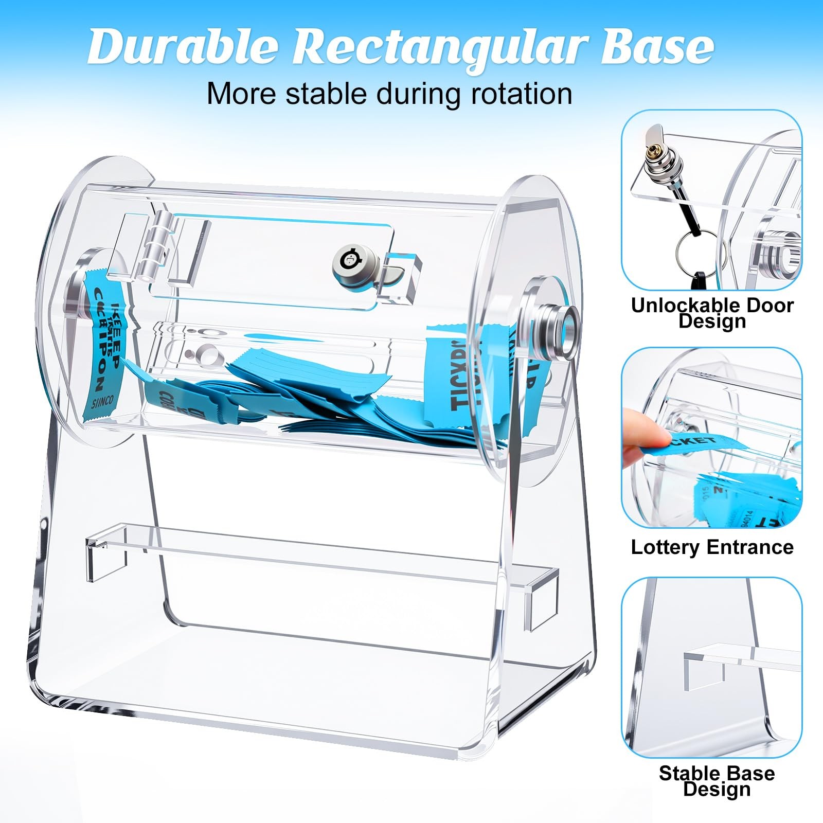 Acrylic Raffle Drum Clear Ticket Box Spinner Cage with 1000 Tickets