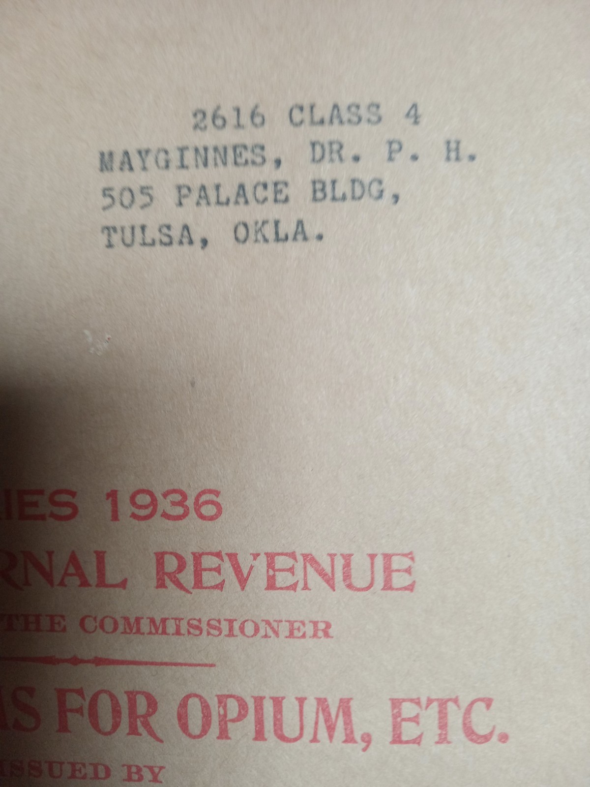 Tulsa History Opium Order Forms IRS 1936 OKLA Doctors Physicians Medical Book.