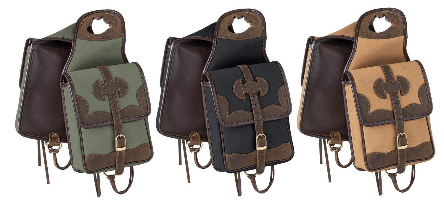 Western Saddle Canvas Horn Bag - Canvas with Leather Accents - Black, Tan - Sage