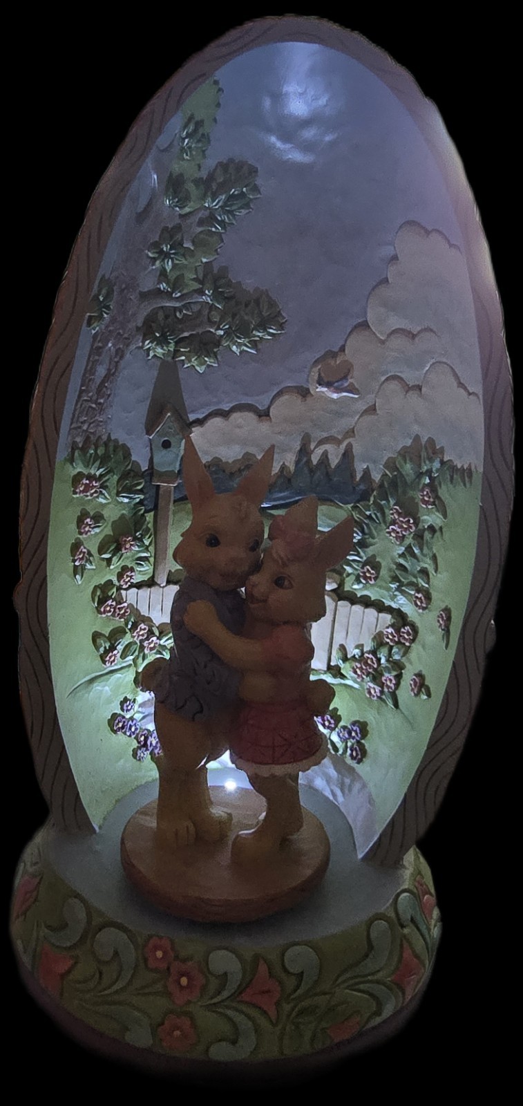 Jim Shore Heartwood Creek 11" Lit & Rotating Hatching a Happy Easter Bunny Coupl