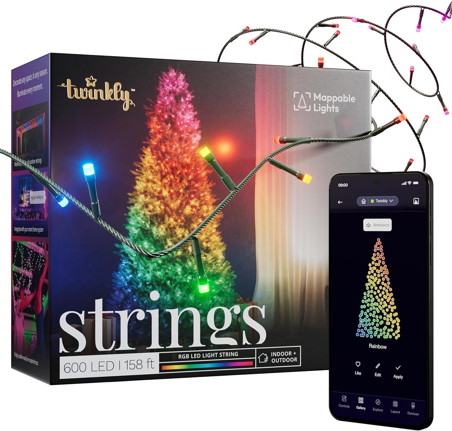 Twinkly Strings 600 LED RGB, LED Light String, Smart Multicolor LED Lights