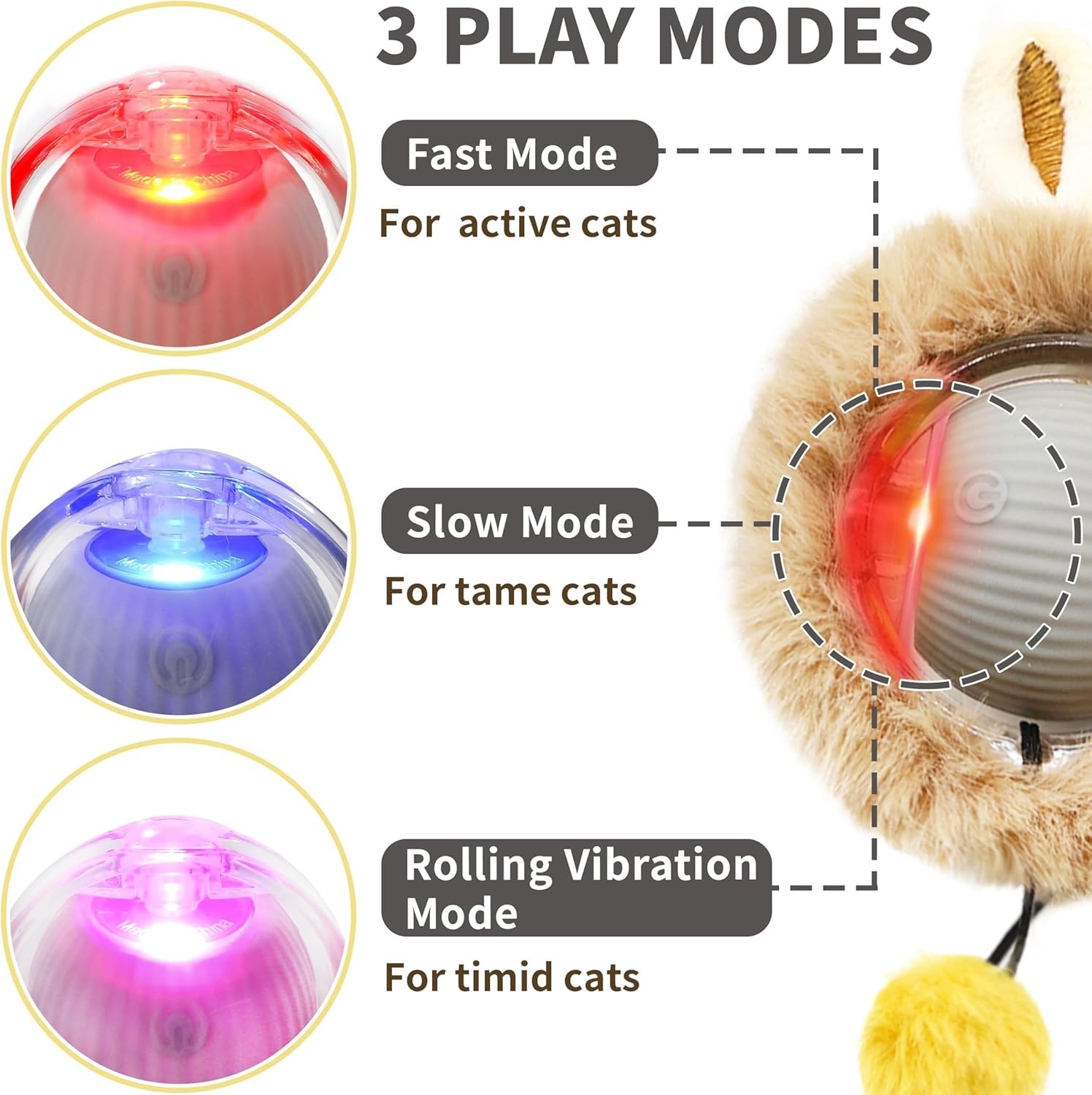 Interactive Cat Toy Ball Fast Rolling in Pouch, Motion Activate Chirping Sensory