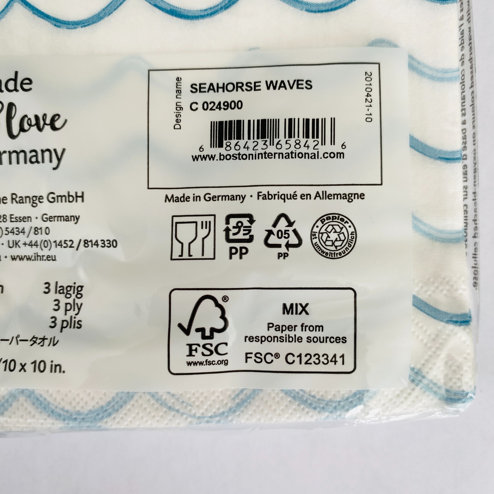 IHR Cocktail Napkins 3-Ply Paper Napkin 20-Count Coastal Seahorse Waves