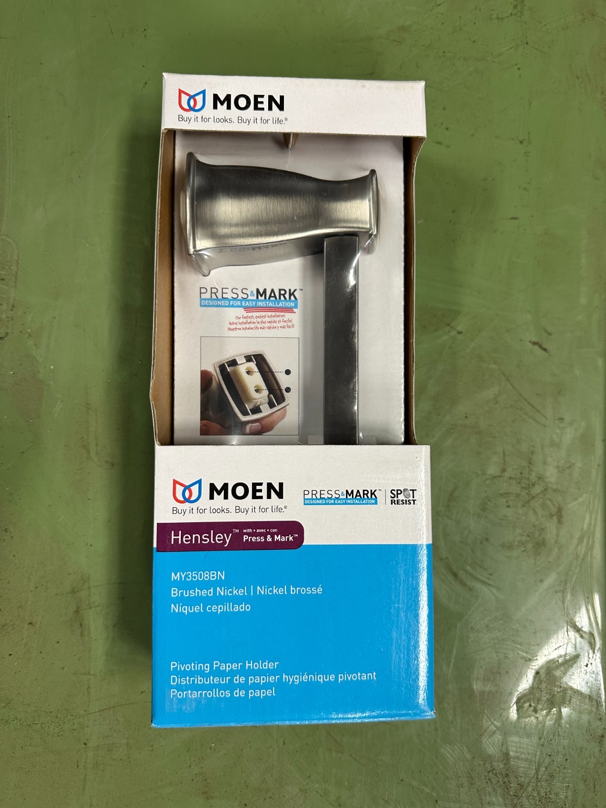 Moen MY3508BN Hensley Pivoting Paper Holder Brushed Nickel Press & Mark