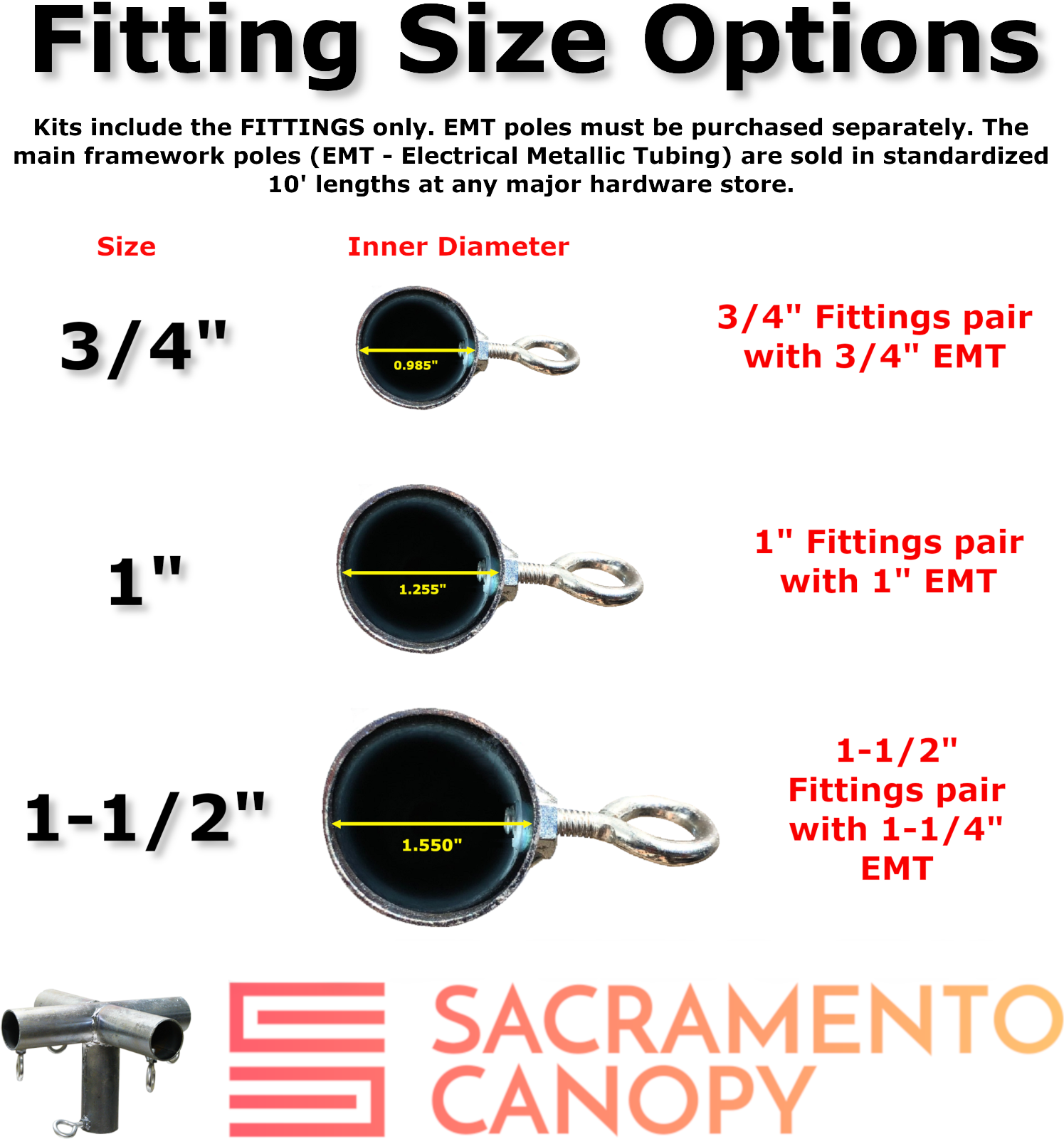 20' Wide Flat Roof Canopy Fittings Kits, DIY Metal 1" EMT Carport Frame Parts