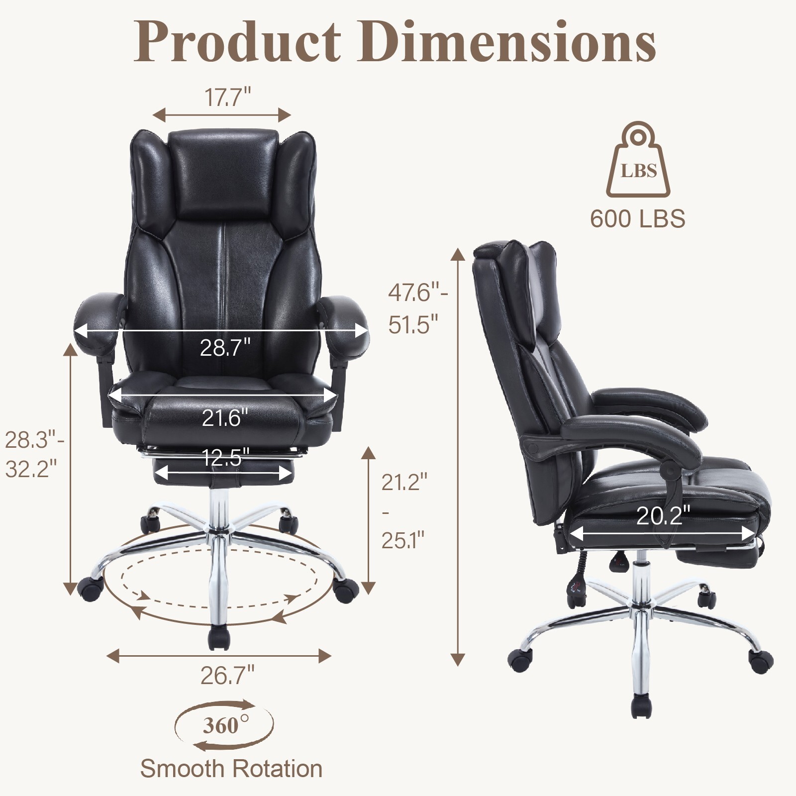 Tall Executive Office Chair with Footrest Leather Computer Chair