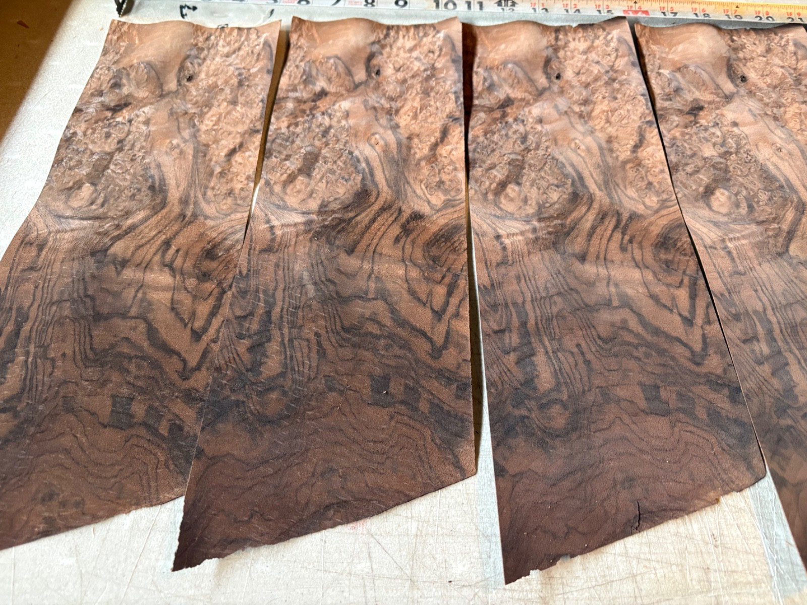 7 Burl walnut veneer wood veneer 5” X 15”. 1/42” thick