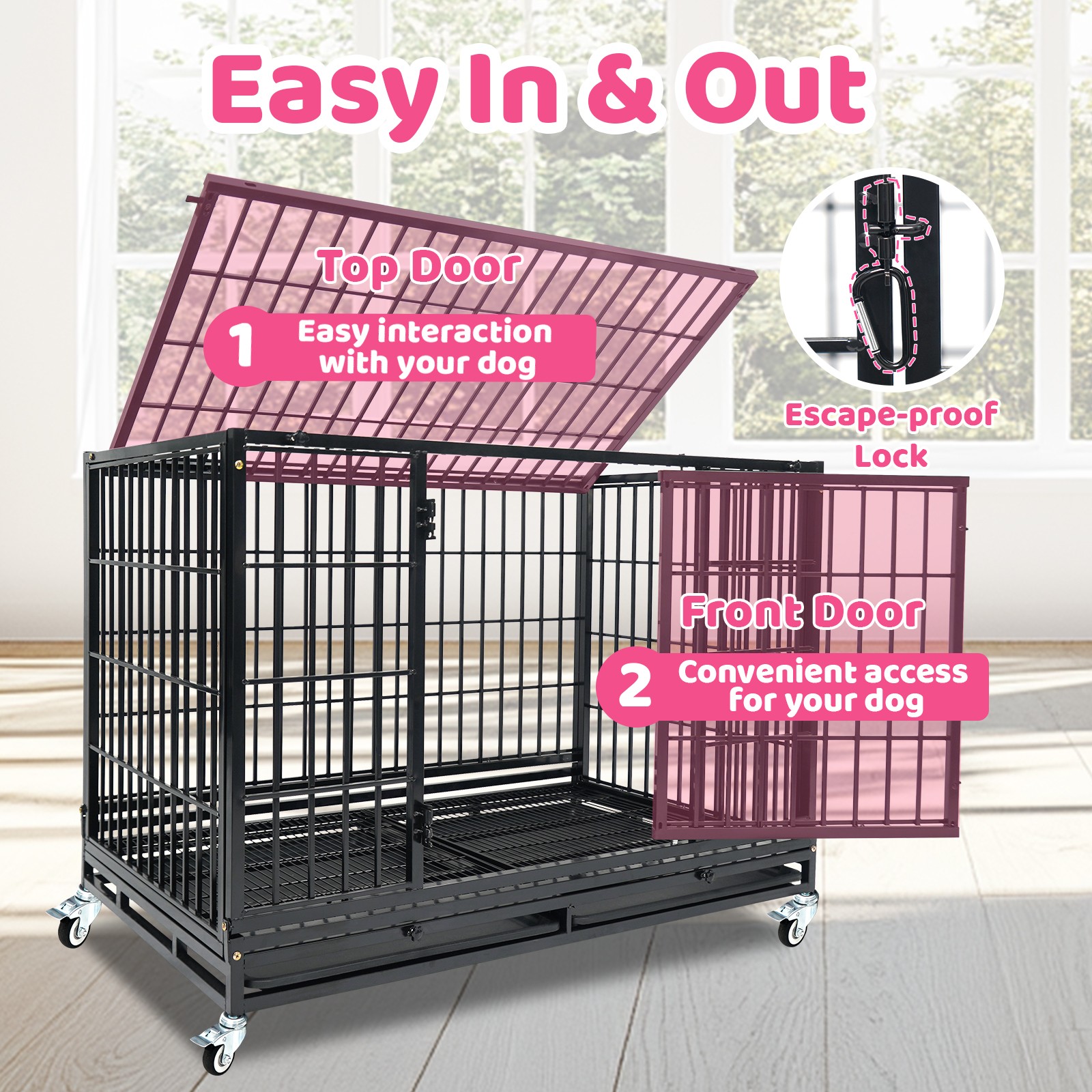 47 in Large Dog Crate Dog Kennel Indoor Stackable, Big Dog Cage for Large Dogs