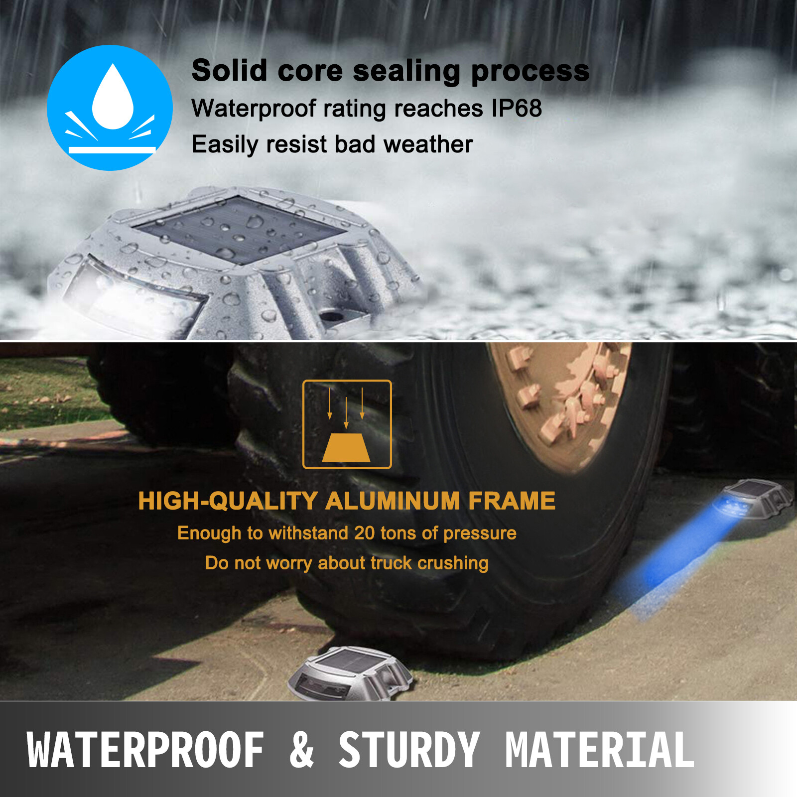 VEVOR 4-24 Pcs Solar Driveway Lights Multicolor LED Solar Dock Deck Lights, IP68