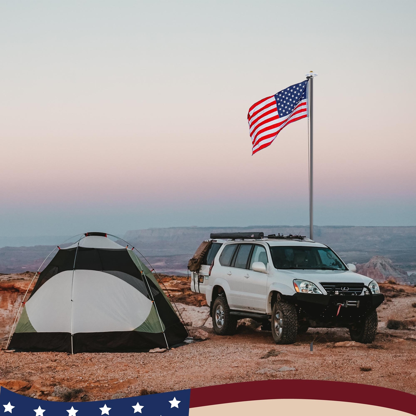 Yescom Bravery 20ft LED Solar Light Sectional Flag Pole Kit Outside Black