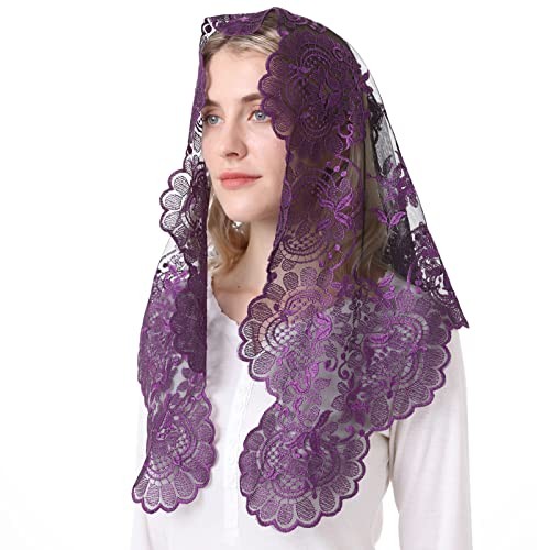 Church Veil for Women - Catholic Latin Mass Veil with Lace Purple&black
