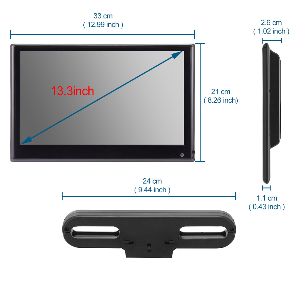13.3in Android 9.0 Headrest Monitor Video Player Car TV Touch Screen WiFi//USB