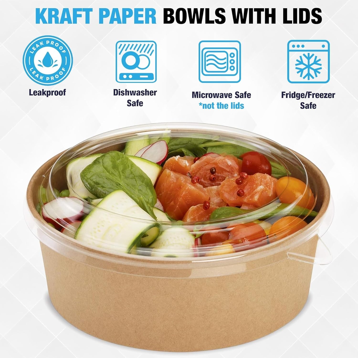 Disposable Kraft salad & Soup paper bowls W/ lids Food containers Meal Prep