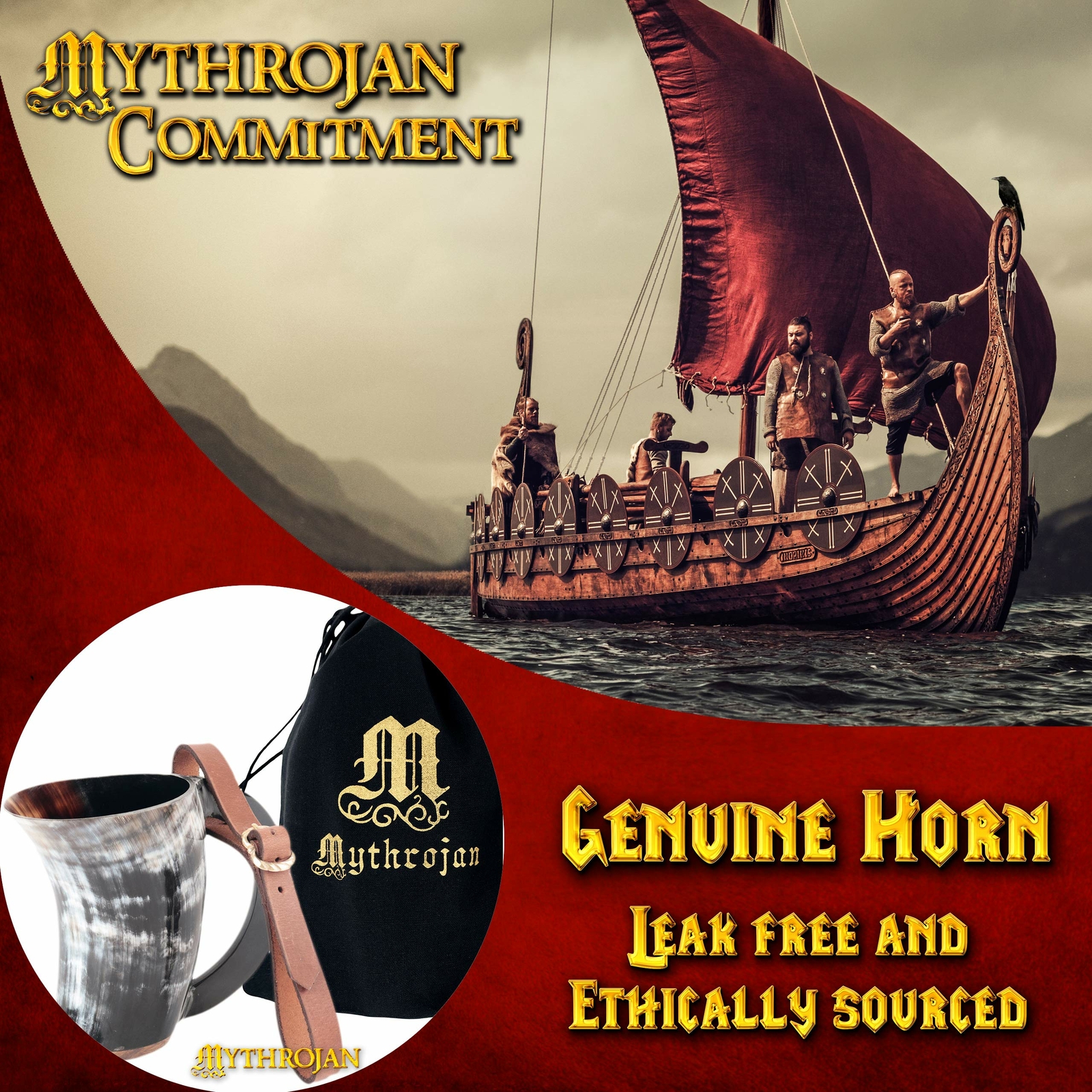 Medieval Drinking Horn with Leather Strap Bovine Ale Viking Tankard 300 ML