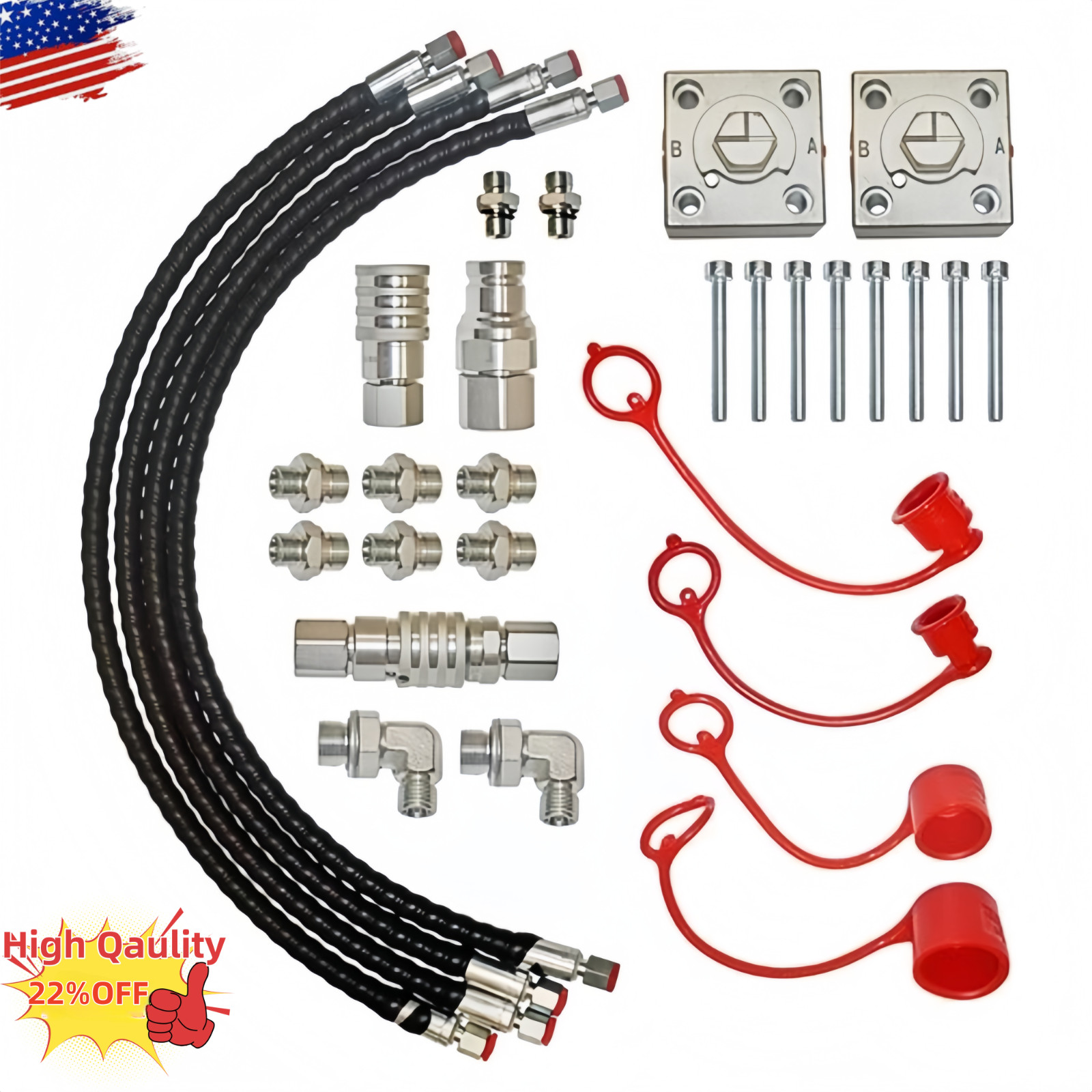 2Pcs Three Way Diverter Valves+Quick Connects+Hoses For 1-1.5Ton Mini Excavator