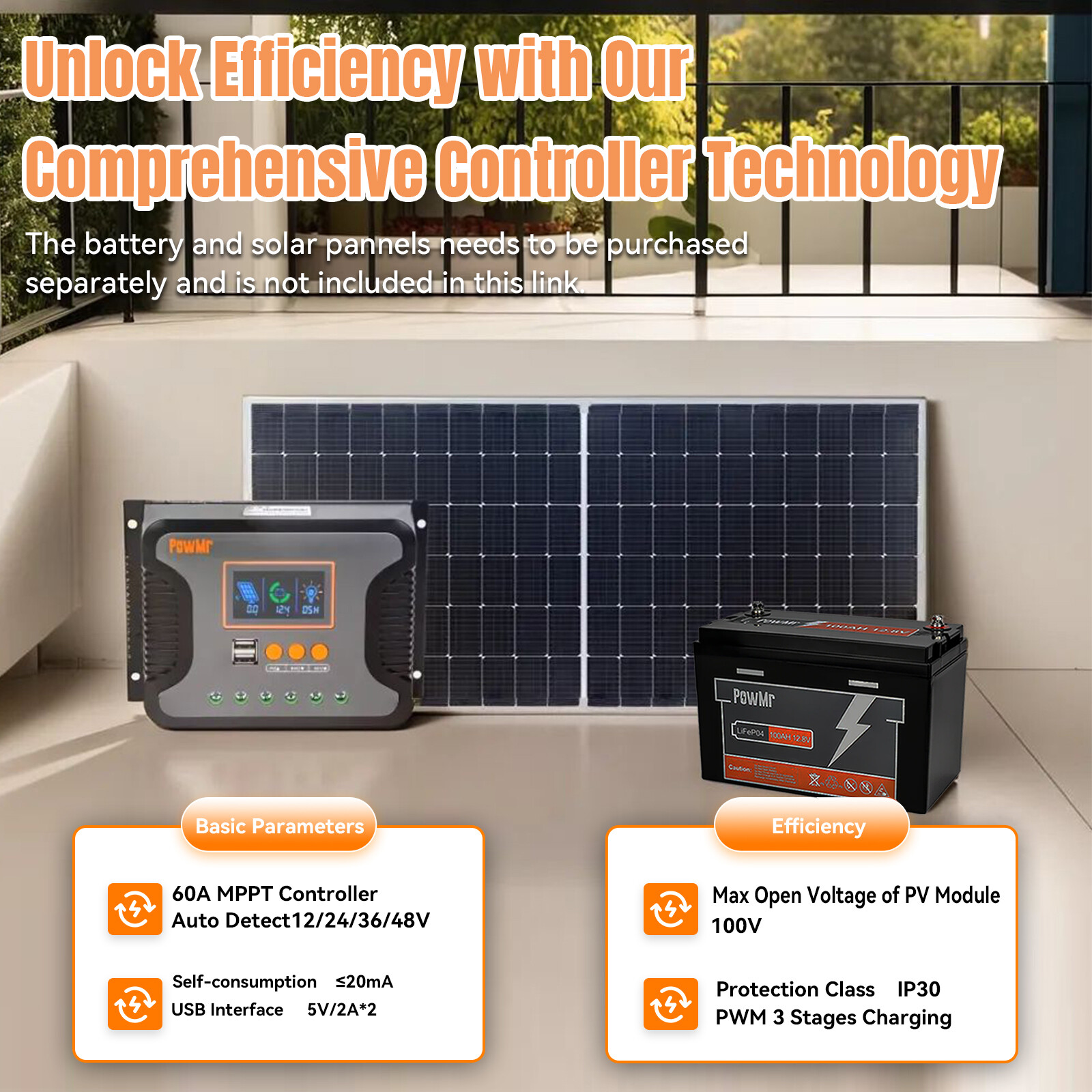 60A PWM Solar Panel Regulator Charge Controller lithium battery 12V/24V/36V/48V