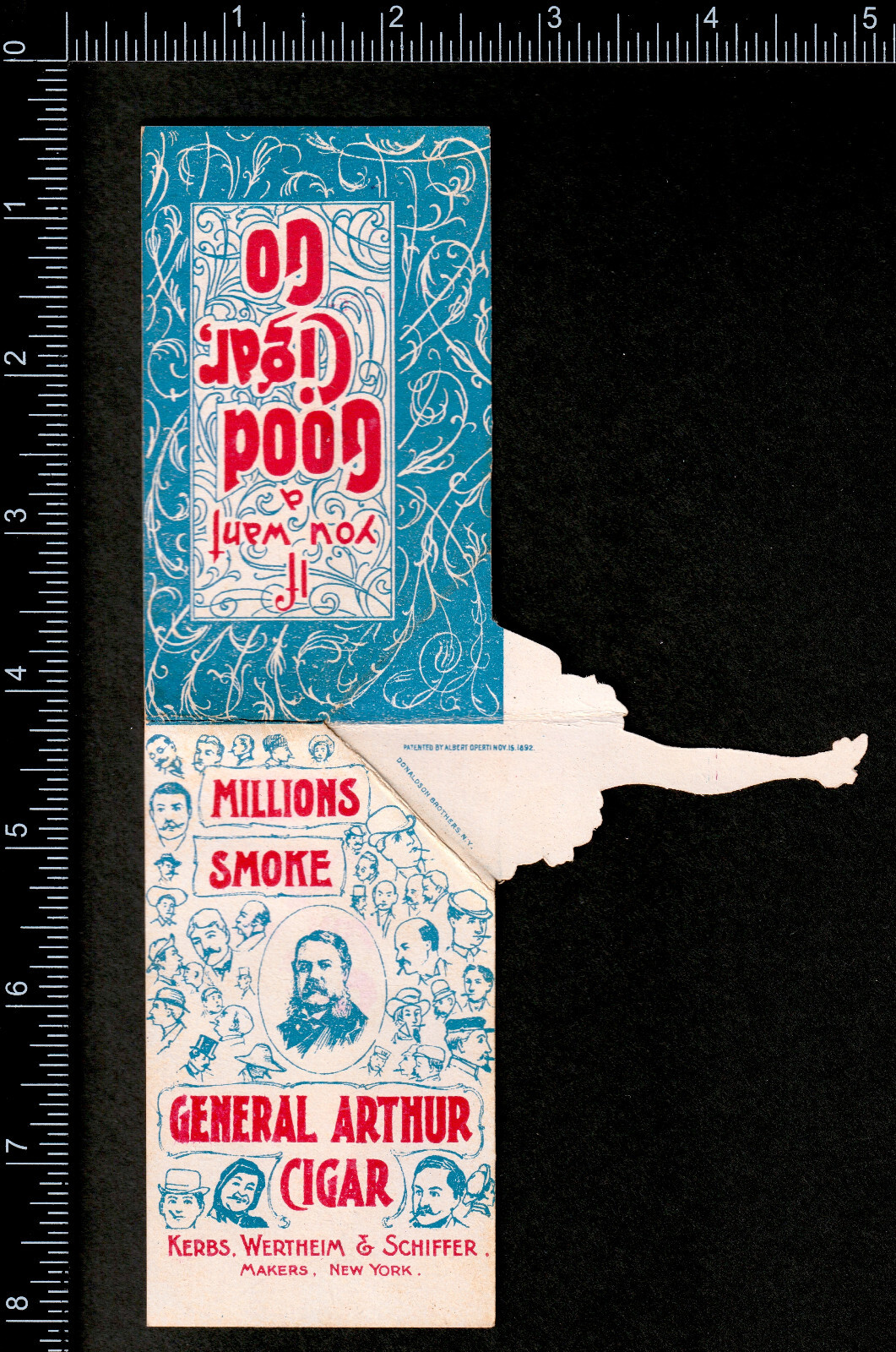 Gen. Arthur Cigar 1892 Pop-Up Spread Yourself Kicker Novelty Trade Card SR.T.gac