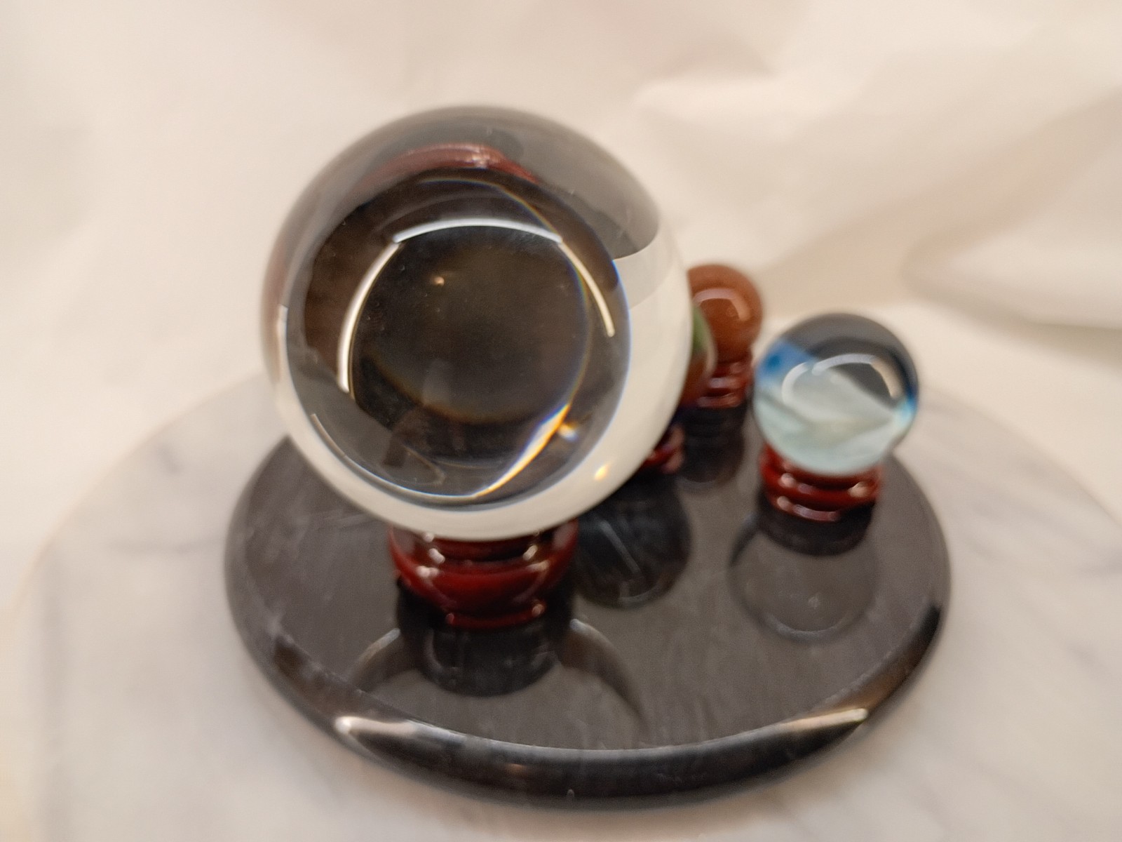 Lot Of 5 Glass Orbs Marbles With Stands And Marble Base Meditation Healing