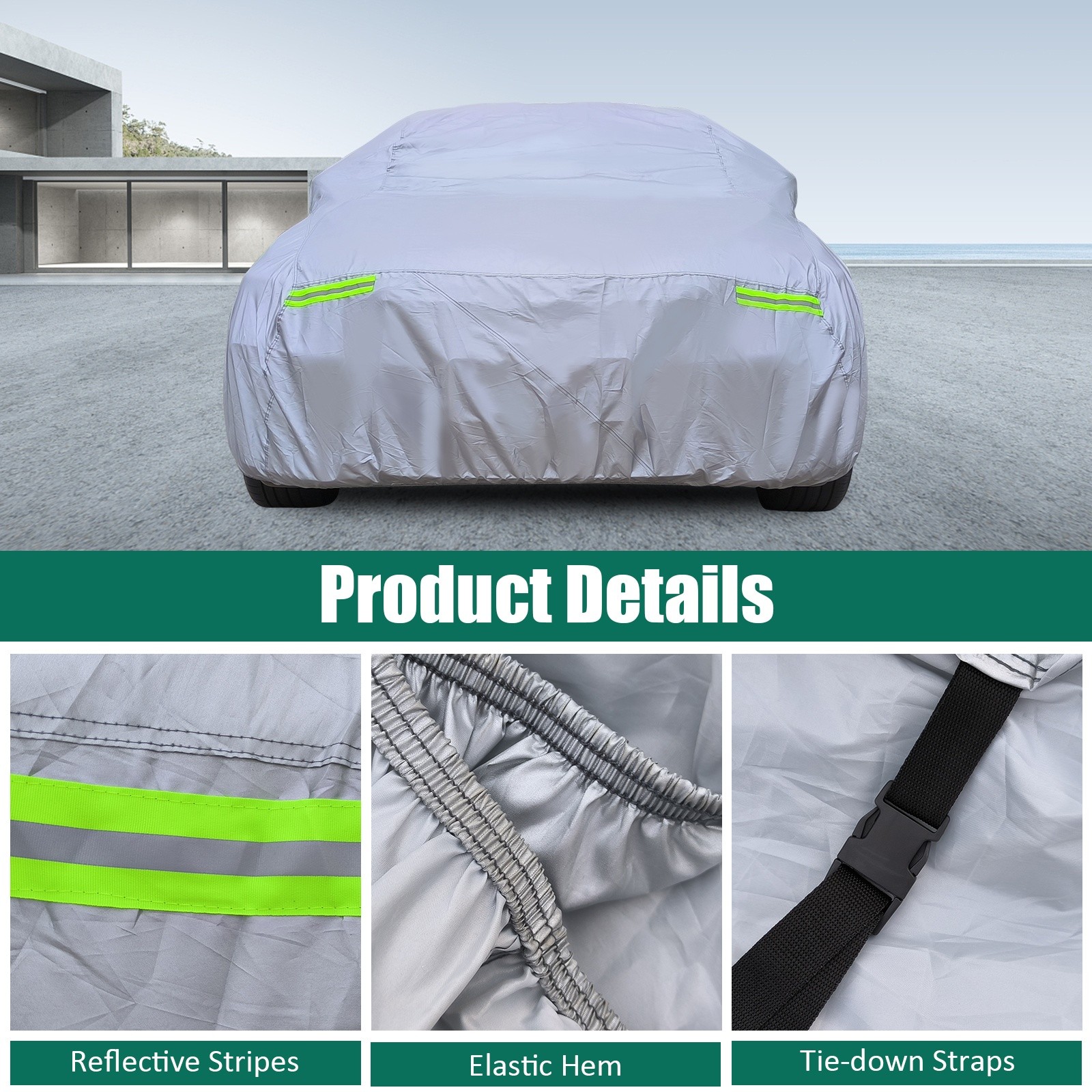 190"-200" Universal Car Cover Waterproof All Weather Protection Fit Sedan Length