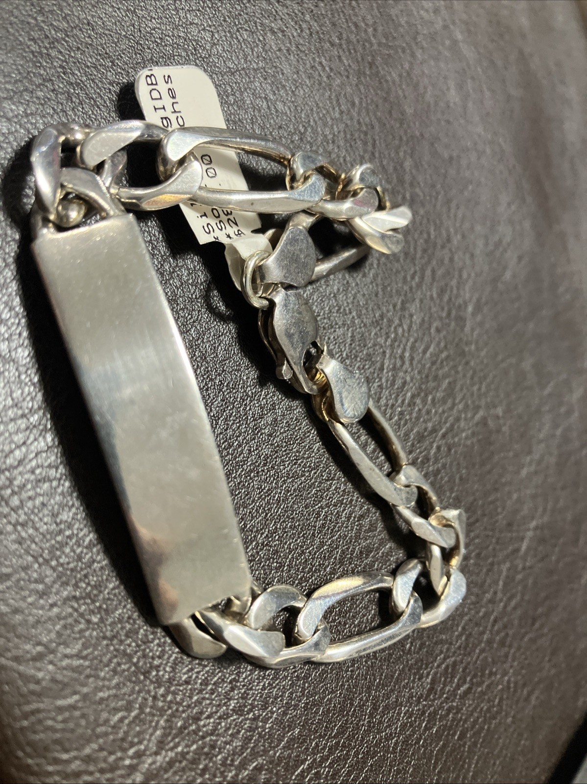 Sterling Silver 925 Figaro ID Men’s Bracelet 29 Grams 9 Inches Natural Patina