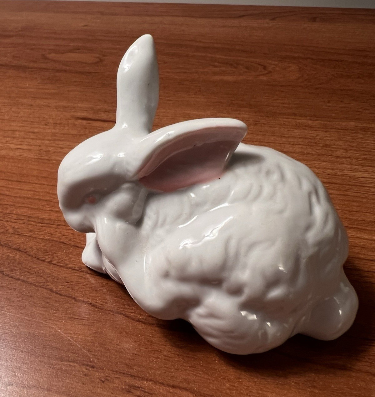 Set of 4 Vintage Ceramic White Bunnies with Pink Ears and Eyes