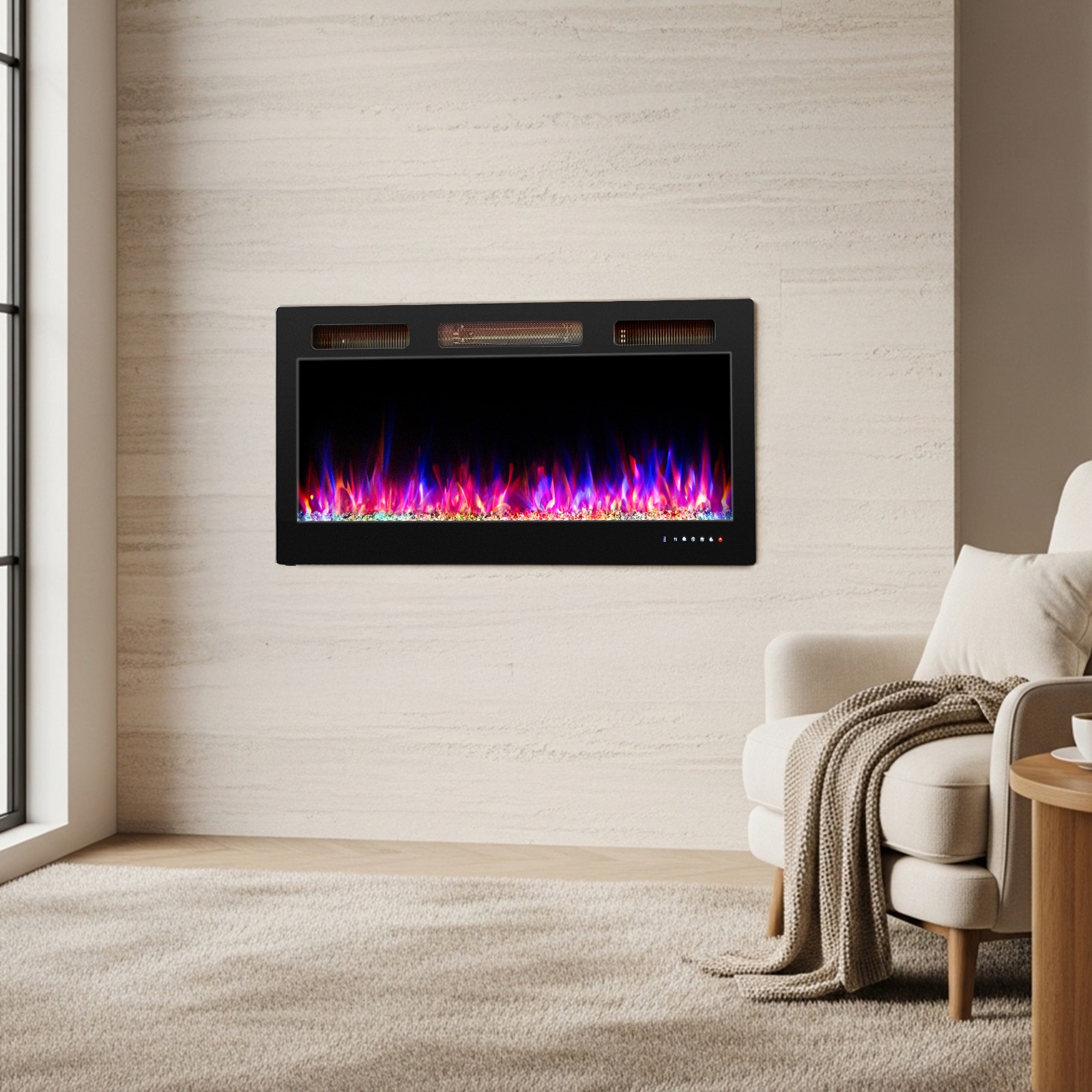 42'' WIFI Electric Fireplace 1500W Wall Mounted & Recessed Fireplace Heater