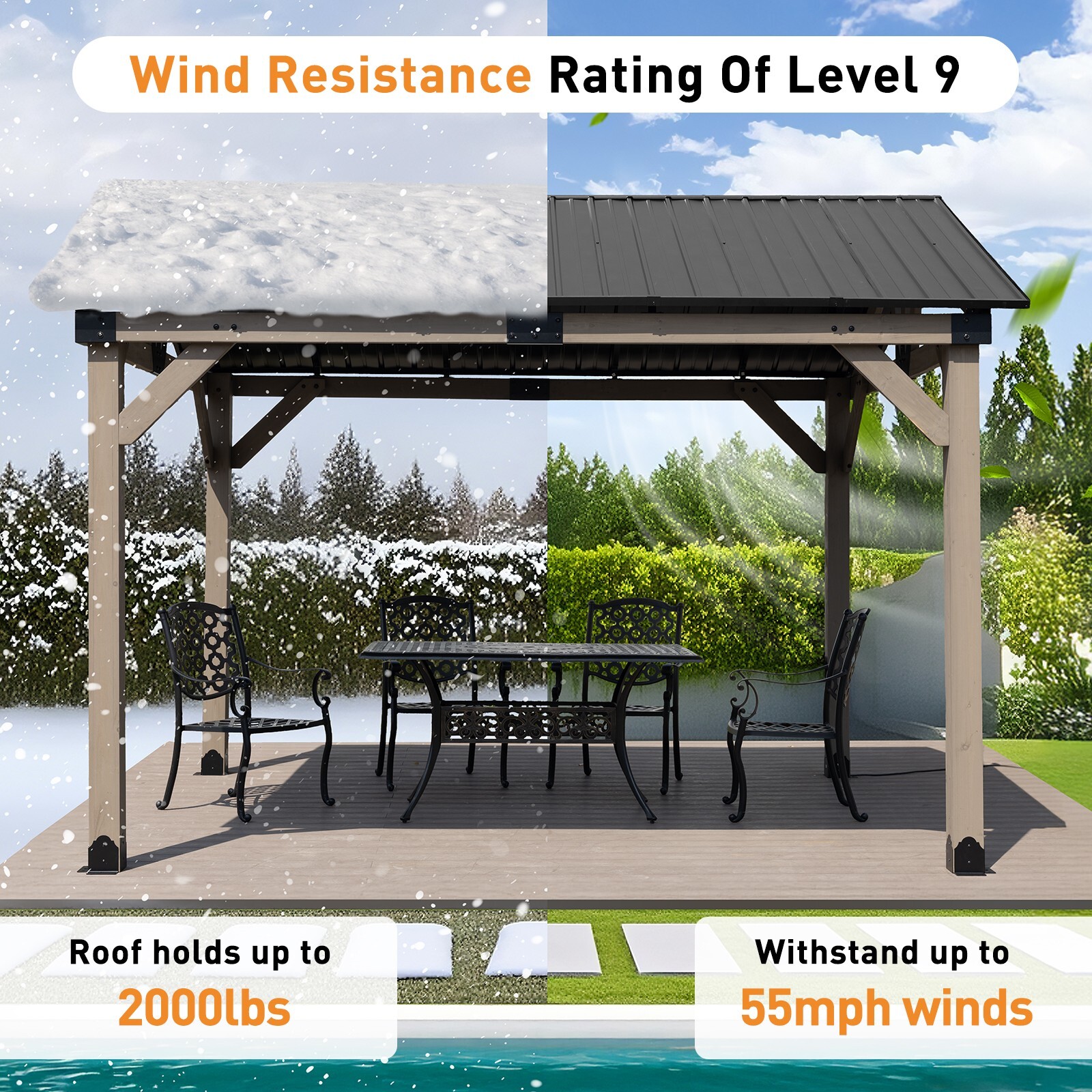 Aoodor 10'x 12' Hardtop Gazebo Outdoor Cedar Wooden Frame with Waterproof Socket