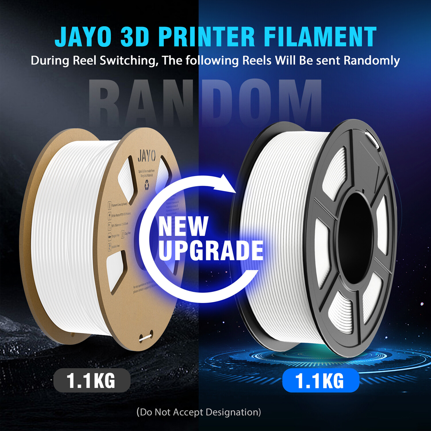 JAYO 10KG PLA PLA+ PETG SILK ABS 3D Printer Filament 1.75mm 1.1KG Black Spool