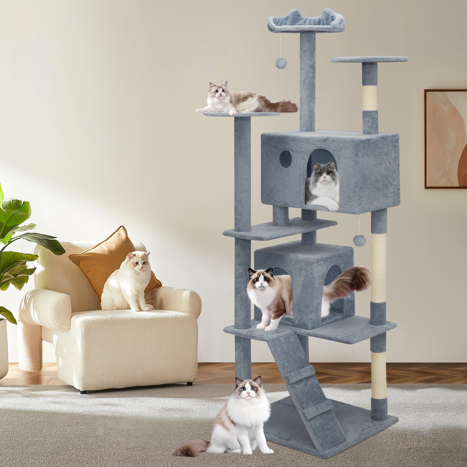 77"Cat Tree Cat Tower Large Kitten Playing House Condo Scratching Post for Rest