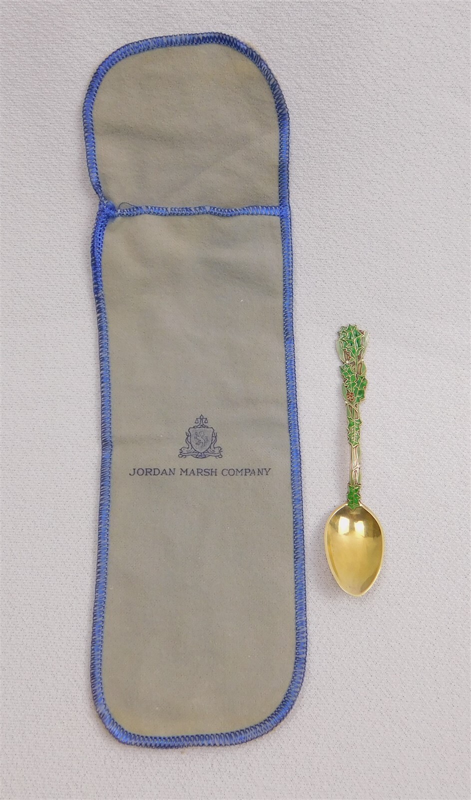 Antique Art Nouveau Sterling Silver Holly Berry Enamel Handle Spoon
