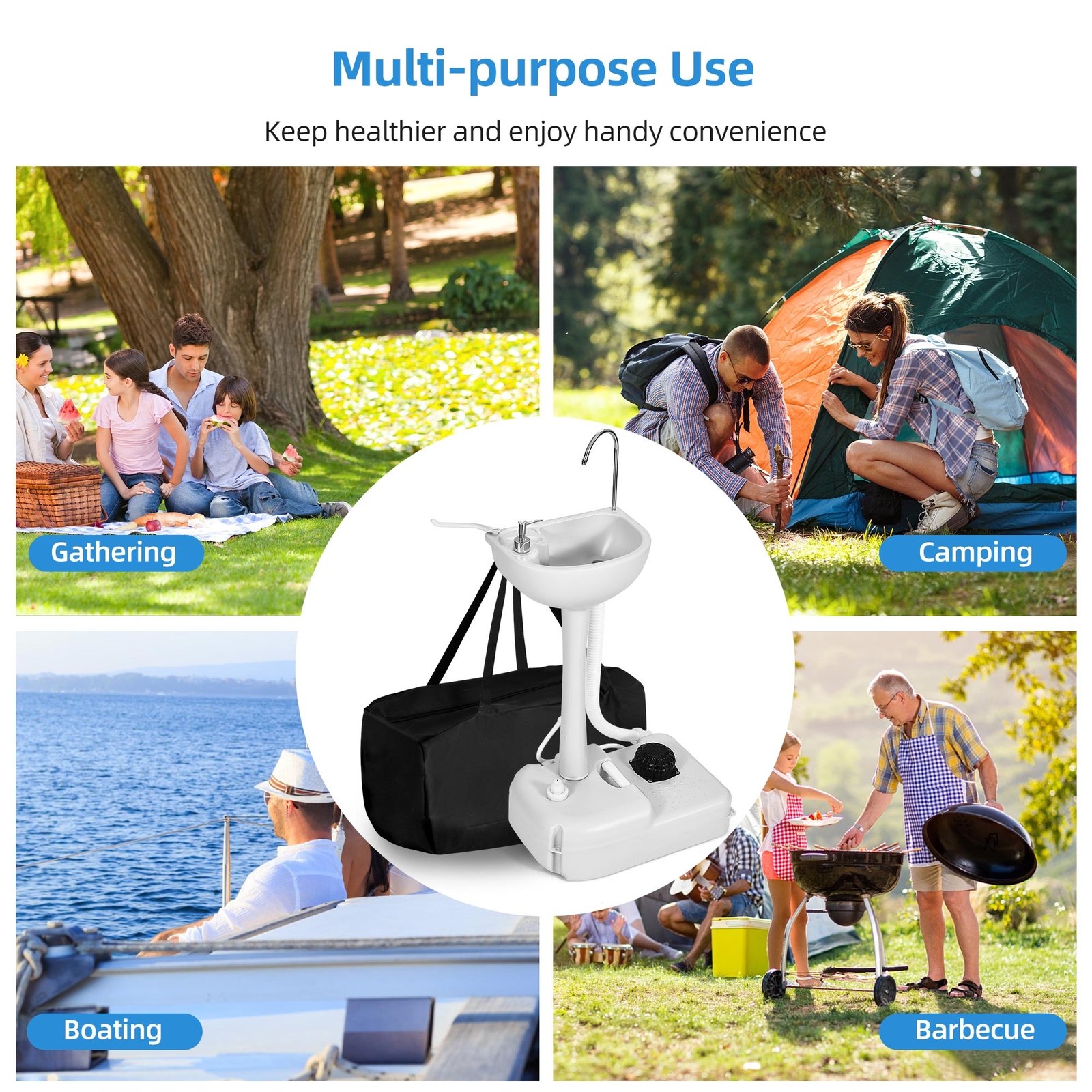 Rolling Portable Sink Camping Hand Washing Statiwith 4.5 GAL Wash Basin Stand