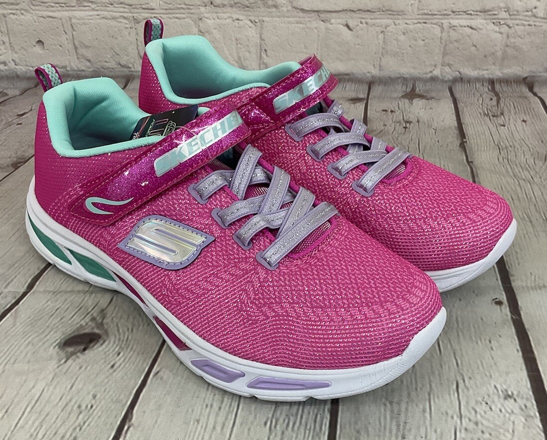 Skechers LiteBeems Shimmer Fashion Girls Hot Pink Lavender Shoes Light Up Size 5