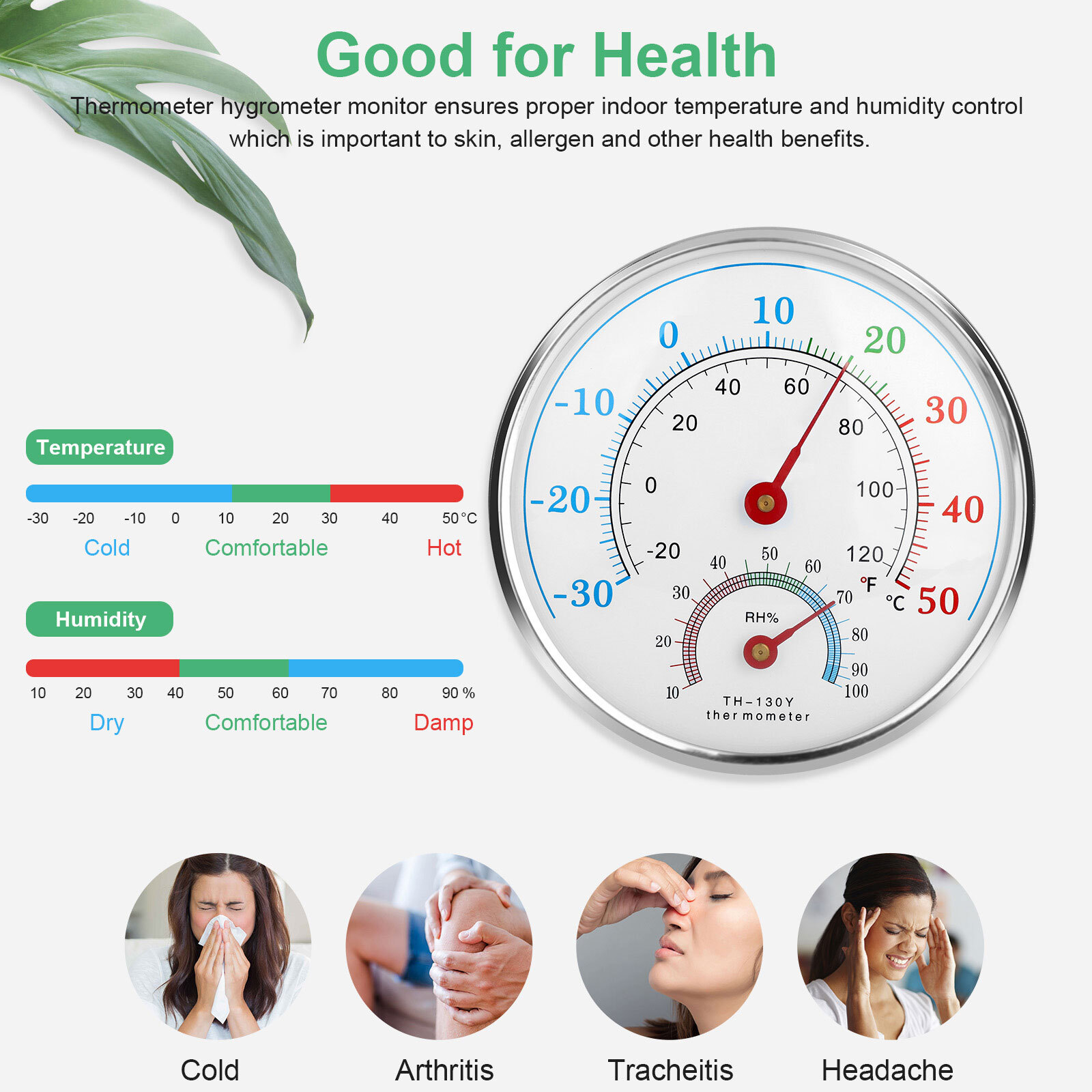 2pcs Analog Thermometer Hygrometer Humidity Meter Gauge Temperature Room Indoor