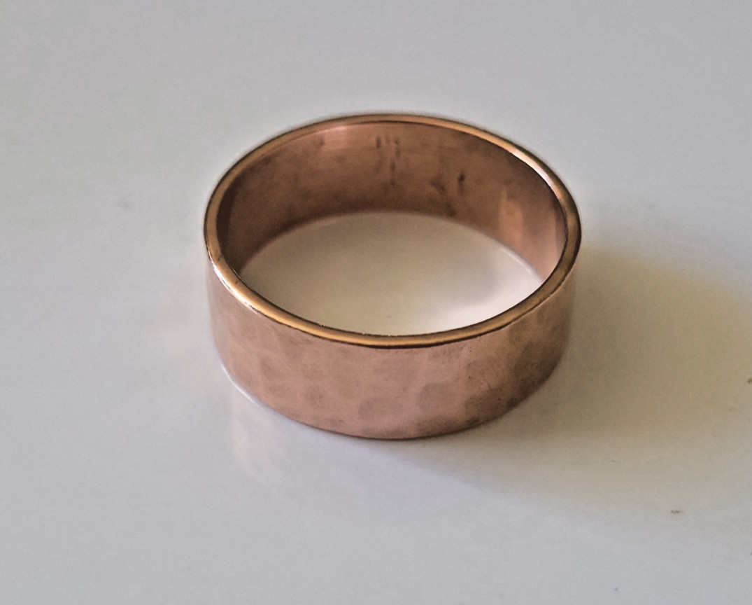 Solid Copper Hammered Band Ring - Arthritis Pain Therapy 8mm Pure Copper Ring
