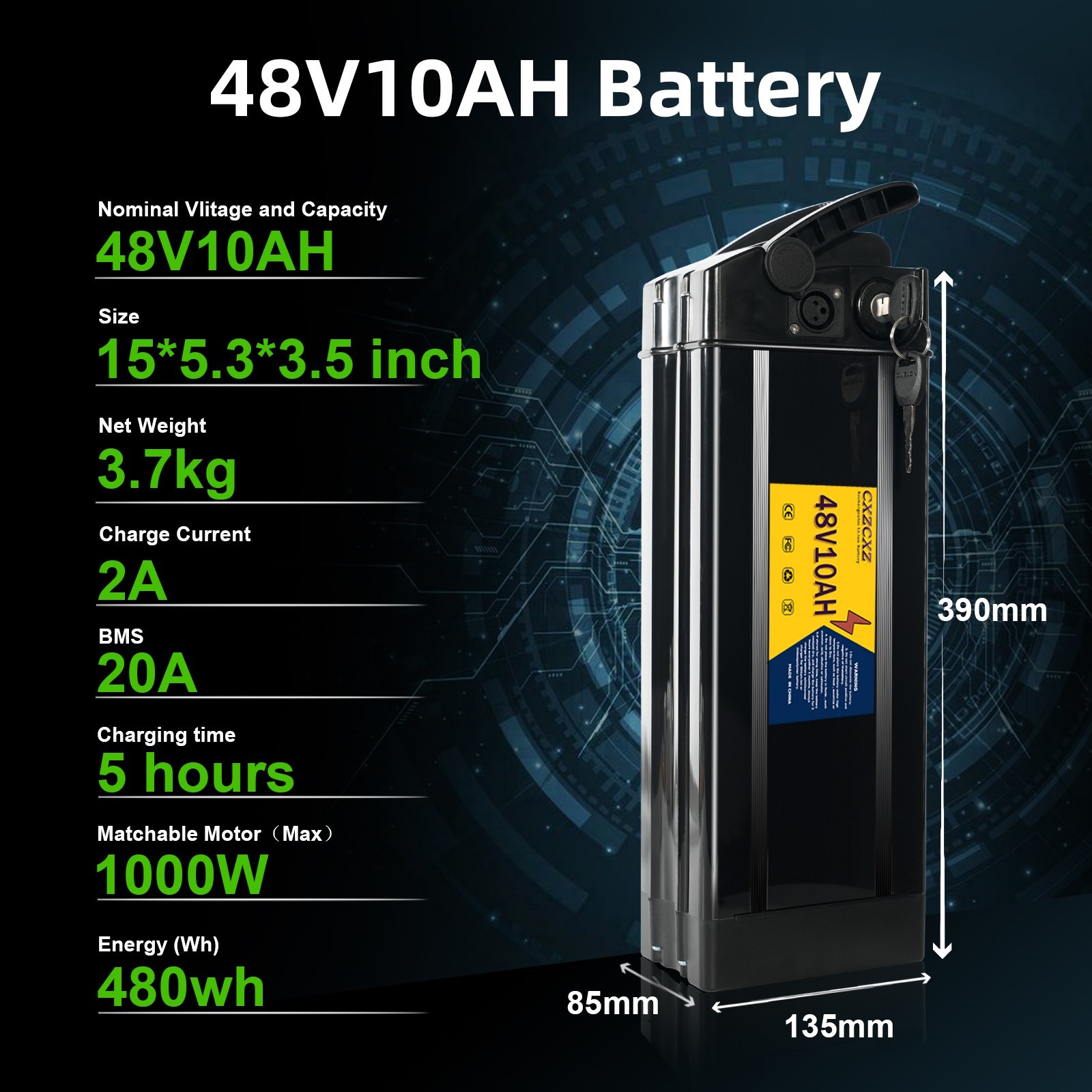 48V 10Ah Folding Electric Bike 48V Lithium Battery For EBike Battery 0-1000W BMS