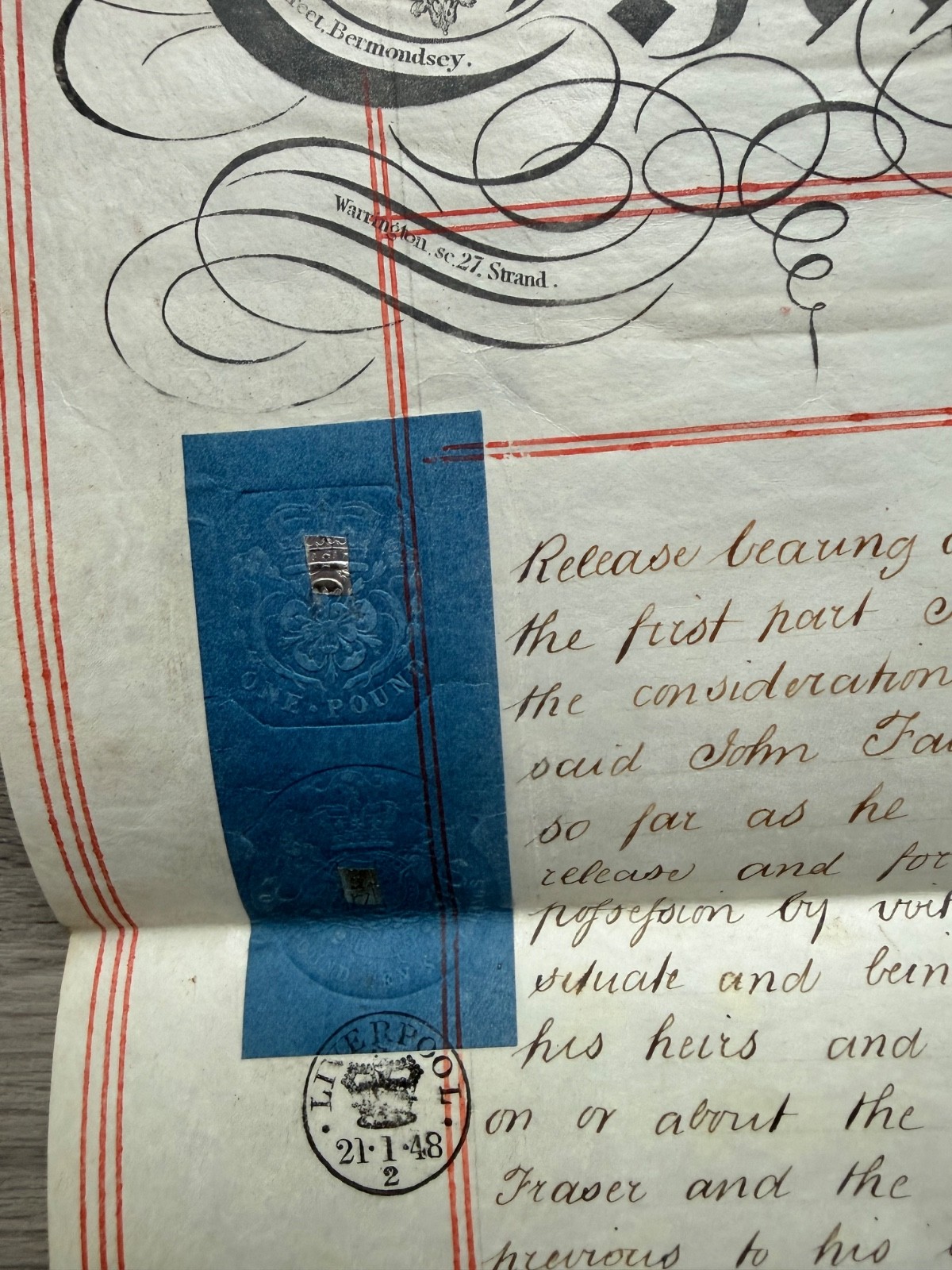 Pemberton Lancashire Vellum Indenture Land Deed 1849 Croudson to Fraser Wax Seal