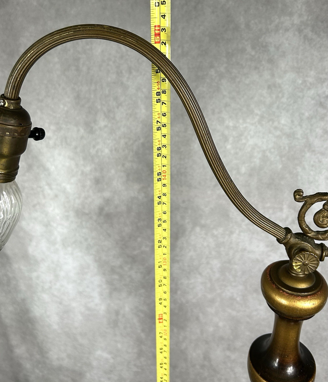 Antique Art Deco Floor Lamp Bridge Arm Unique Painted Wood Column Cast Iron 5 Ft