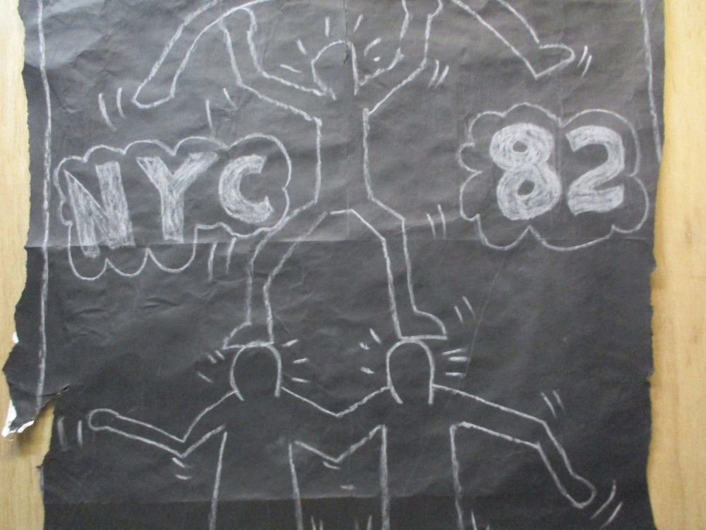 SUBWAY DRAWING chalk on black paper NYC 1980s Pop Art Graffiti - KEITH HARING