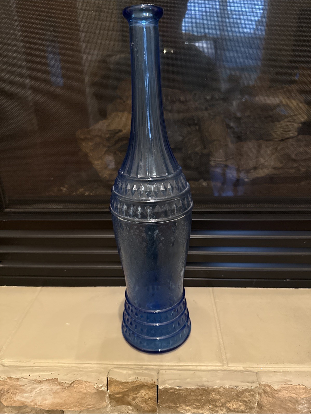 Vintage Mid-Century Modern Blue Empoli Decanter Genie Bottle No Stopper MCM 16”