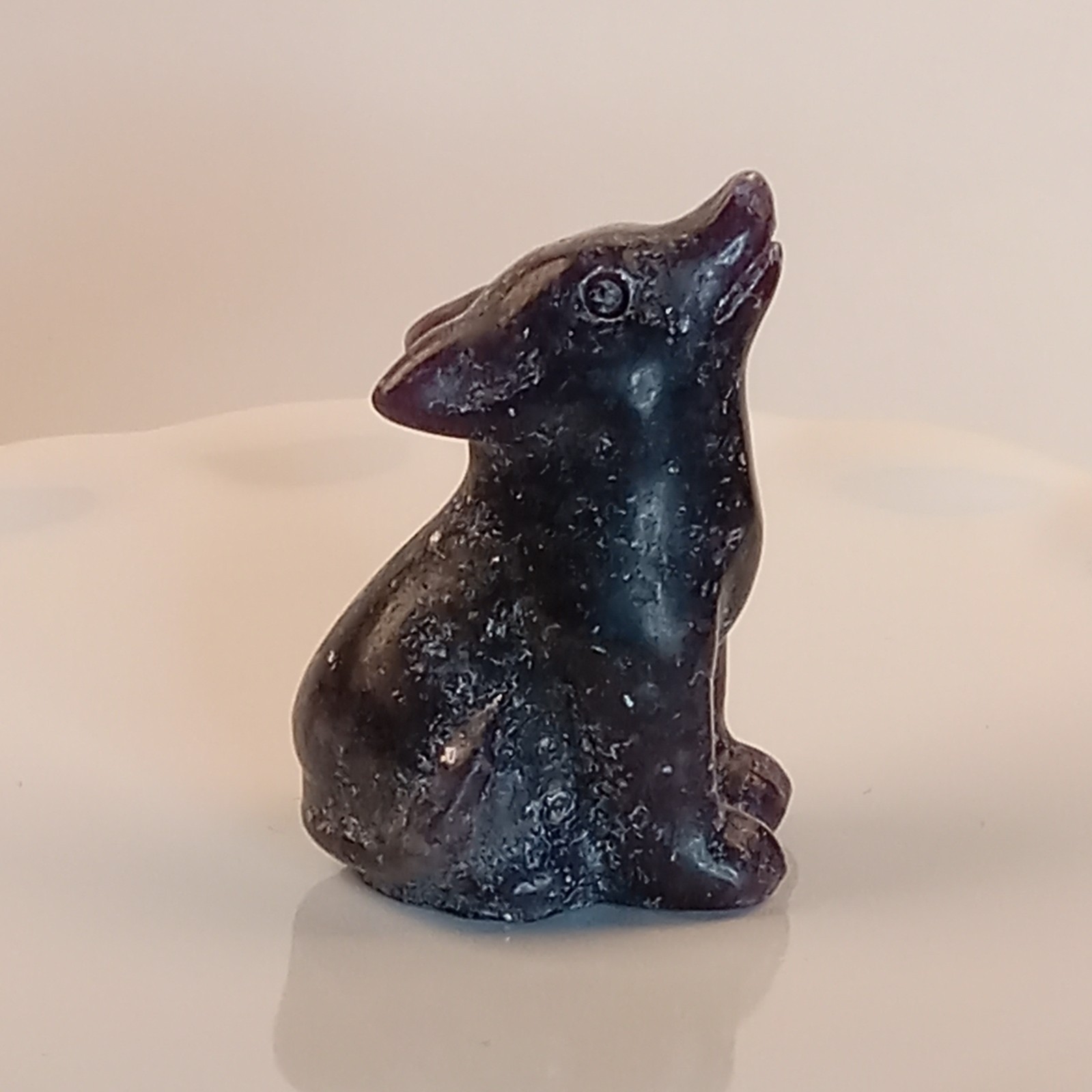 Lepidolite Crystal Wolf Carving Purple Polished Animal 27g | F37