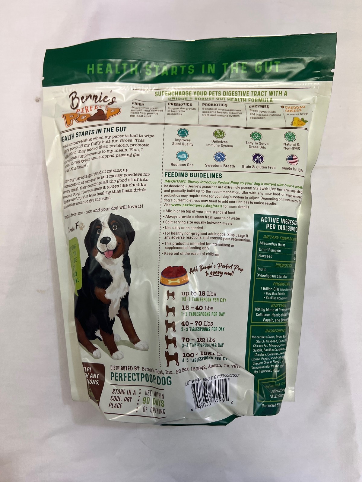 Bernie's Perfect Poop Digestion General Health Supplement Dogs Cheddar 30oz