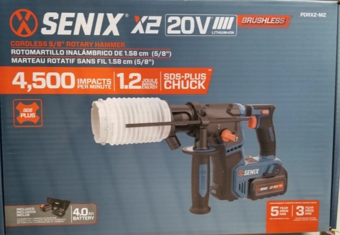 SENIX X2 20V 5/8" Rotary Hammer Drill 4.o Ah Battery, Charger, Tool Bag PDRX2-M2