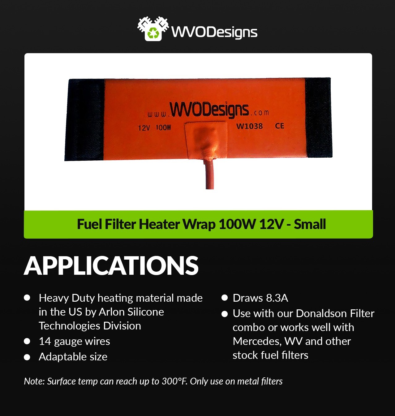 Fuel Filter Heater Wrap 100W 12V - Small