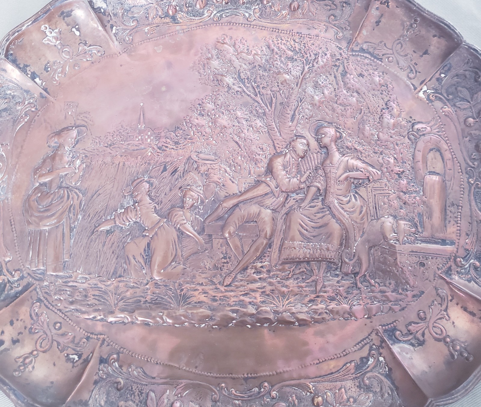 Large Antique Embossed Copper Wall Art