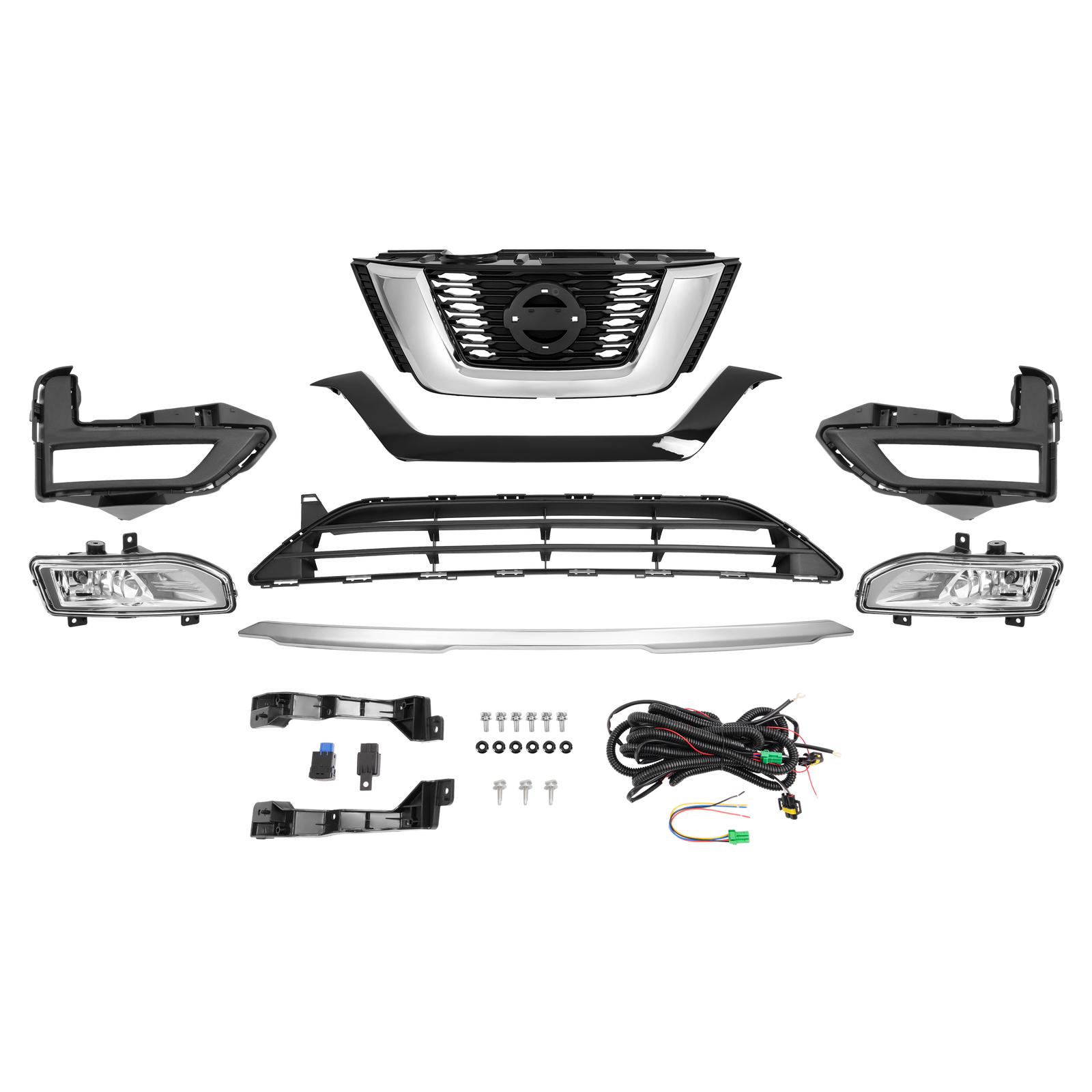 For Nissan Rogue 2017 2018 2019 2020 Chrome Front Upper Lower Grille Fog lights