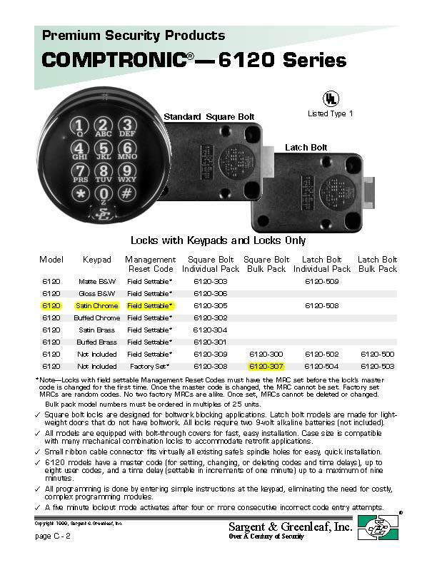 NOS Sargent & Greenleaf 6120 Electronic Safe Lock