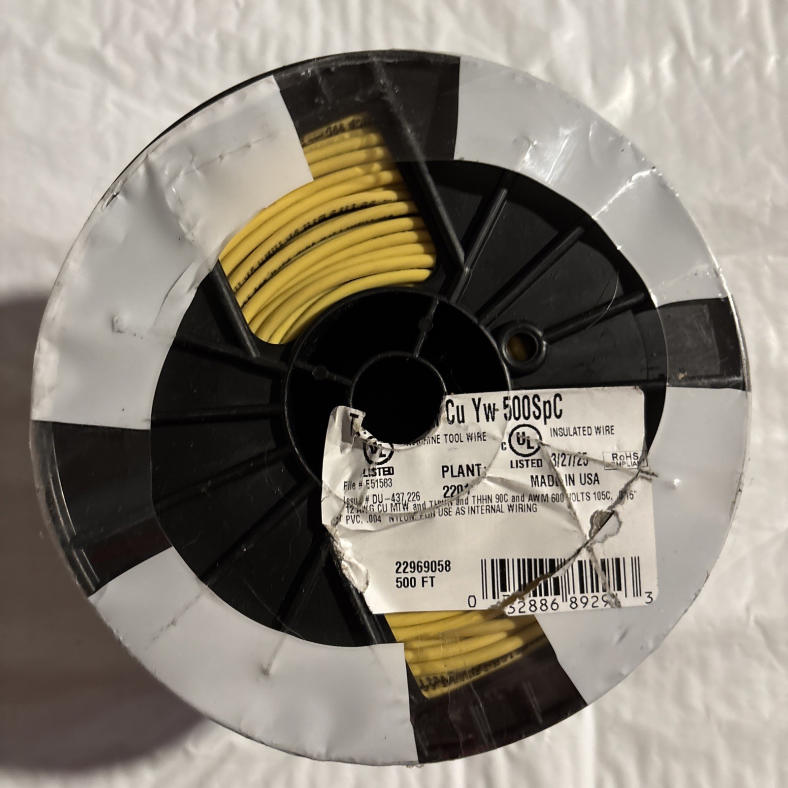 500 Feet 12 Stranded Copper THHN Wire (Yellow)