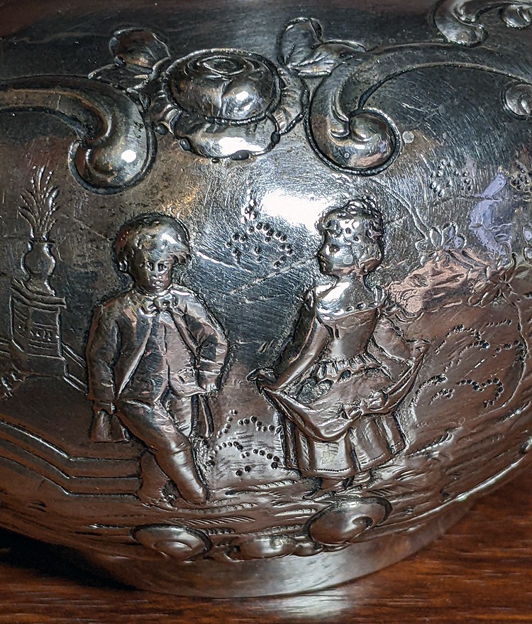 800 silver Tea Pot Germany Hanau Genre Scene 19 century 367 grams