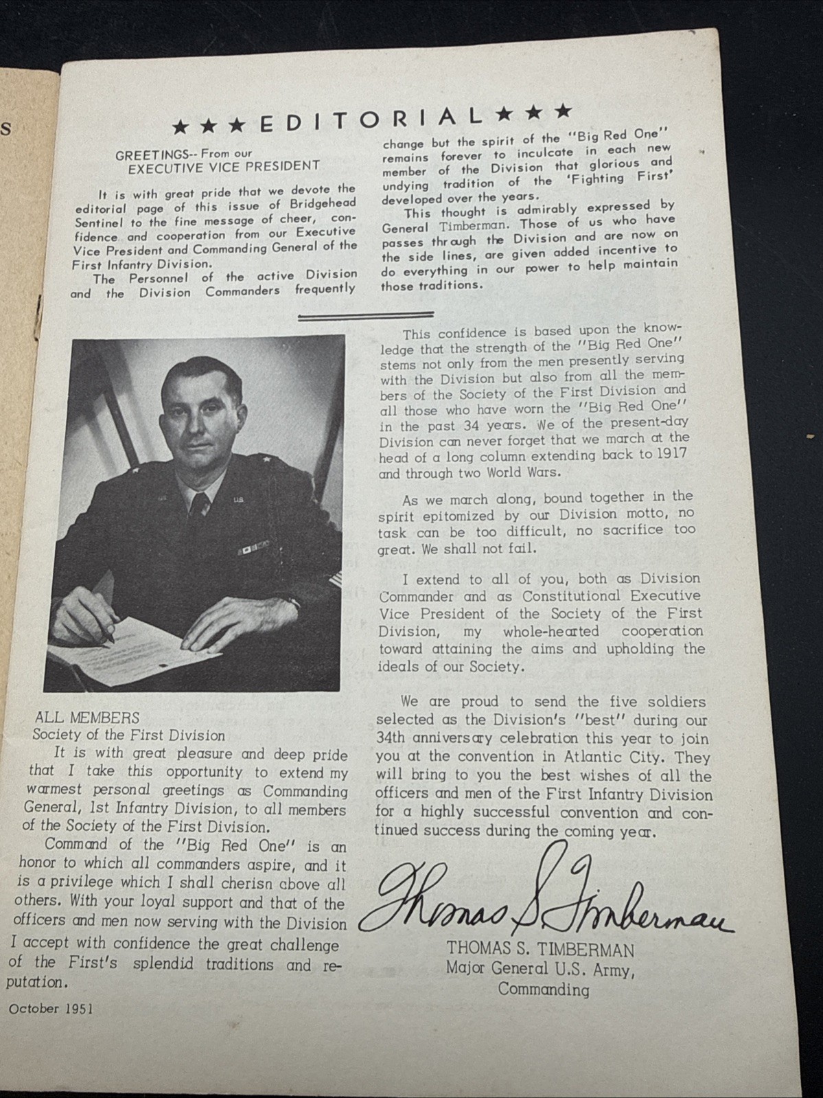 Vintage 1st Infatnry Division Bridgehead Sentinal Oct. 1951 booklet Big Red One